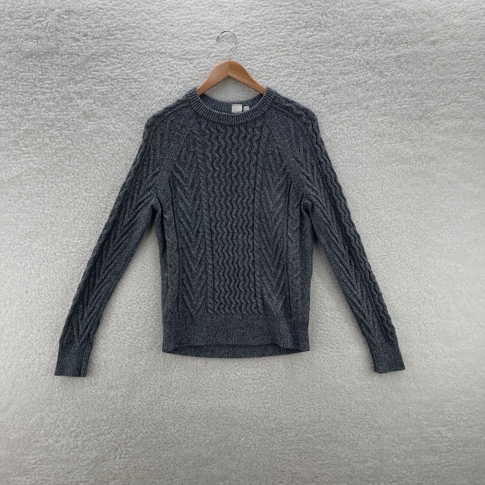 Gap Sweater Mens Medium Gray Cable Knit Crewneck Cotton Fisherman Outdoor Cabin